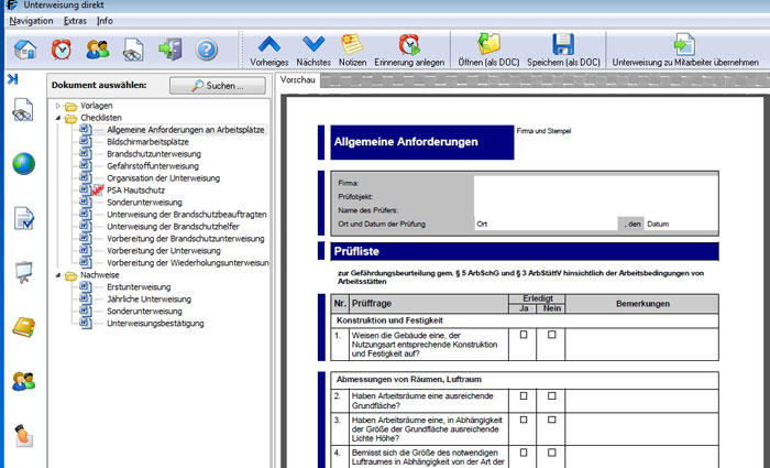 Vorlagen, Checklisten und Nachweise